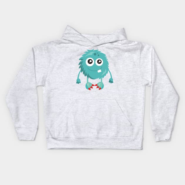 Furry Monster, Blue Monster, Cute Monster, Silly Kids Hoodie by Jelena Dunčević